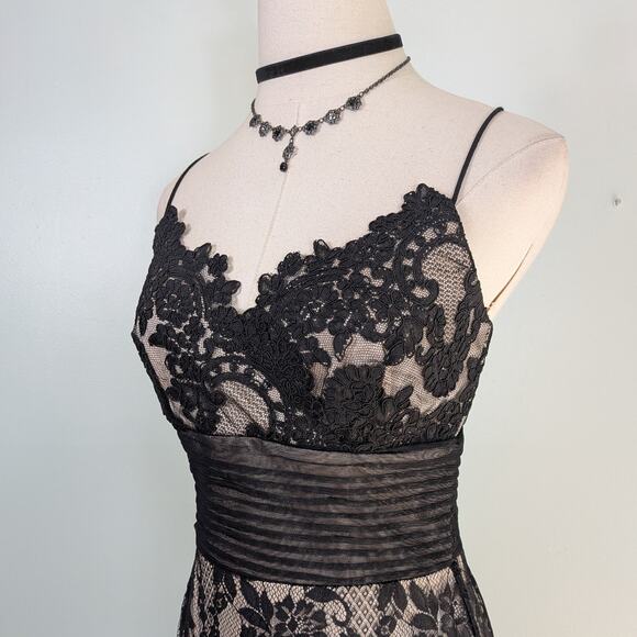 Vintage Cache Prom Dress Maxi Gown 8 Black Tan Lace Empire Y2K 90S Fairy Goth - Picture 5 of 14